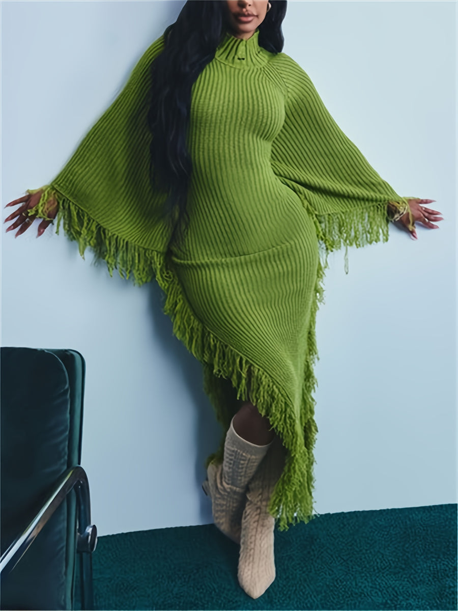 ワンピース Atelier Edition : 25SS / Fringe Knit Dress (3colors) Plus Size Multi-Stitch Fringe Trim Knit Above-the-Knee Dress