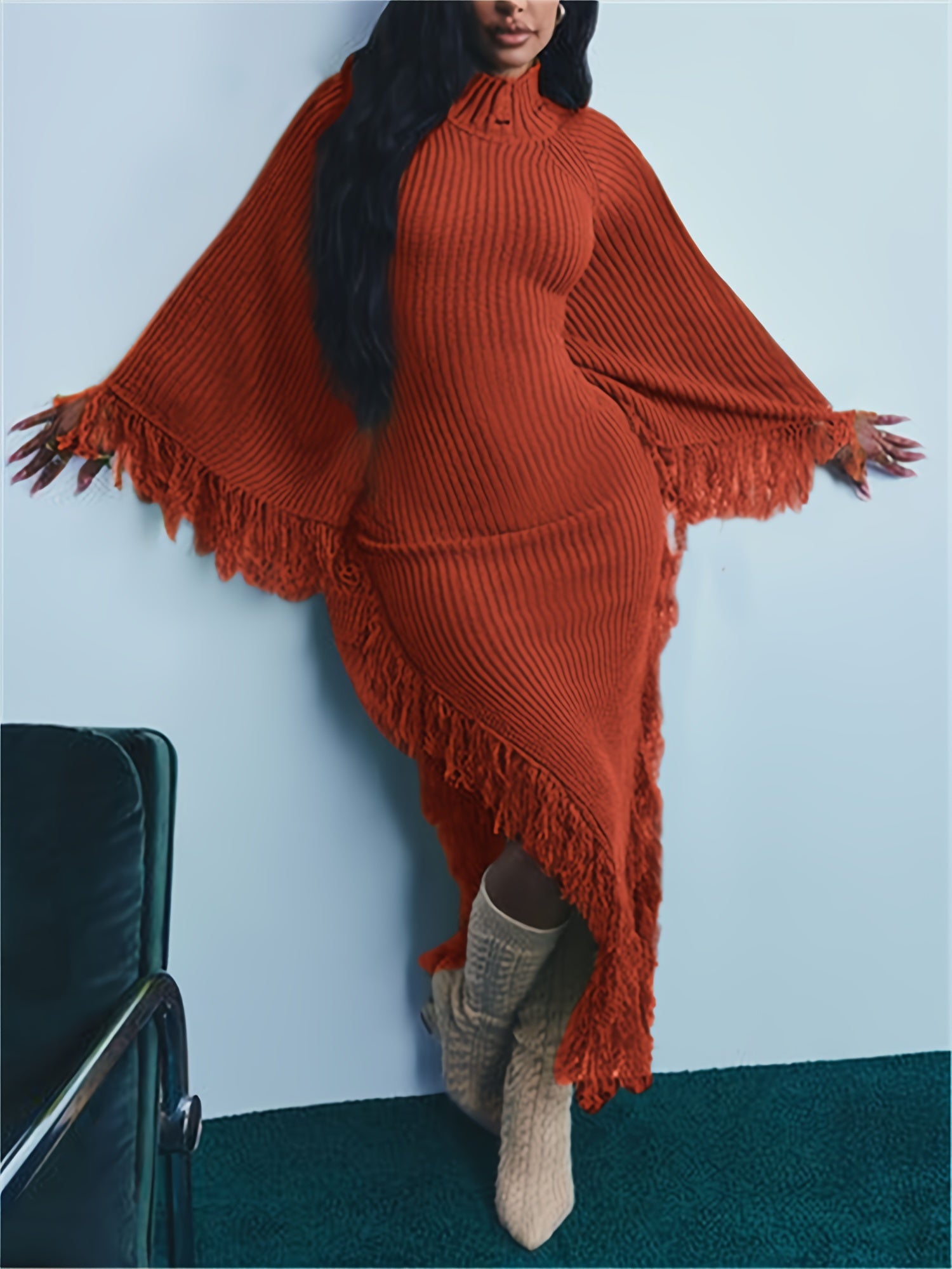 ワンピース Atelier Edition : 25SS / Fringe Knit Dress (3colors) Plus Size Multi-Stitch Fringe Trim Knit Above-the-Knee Dress